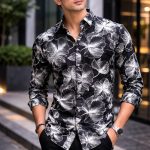 Premium Black Floral Printed Shirt for Men Stylish Slim Fit Casual & Party Wear