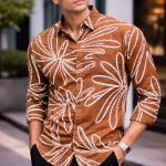 Premium Brown Abstract Printed Shirt for Men Stylish Slim Fit Casual & Party Wear