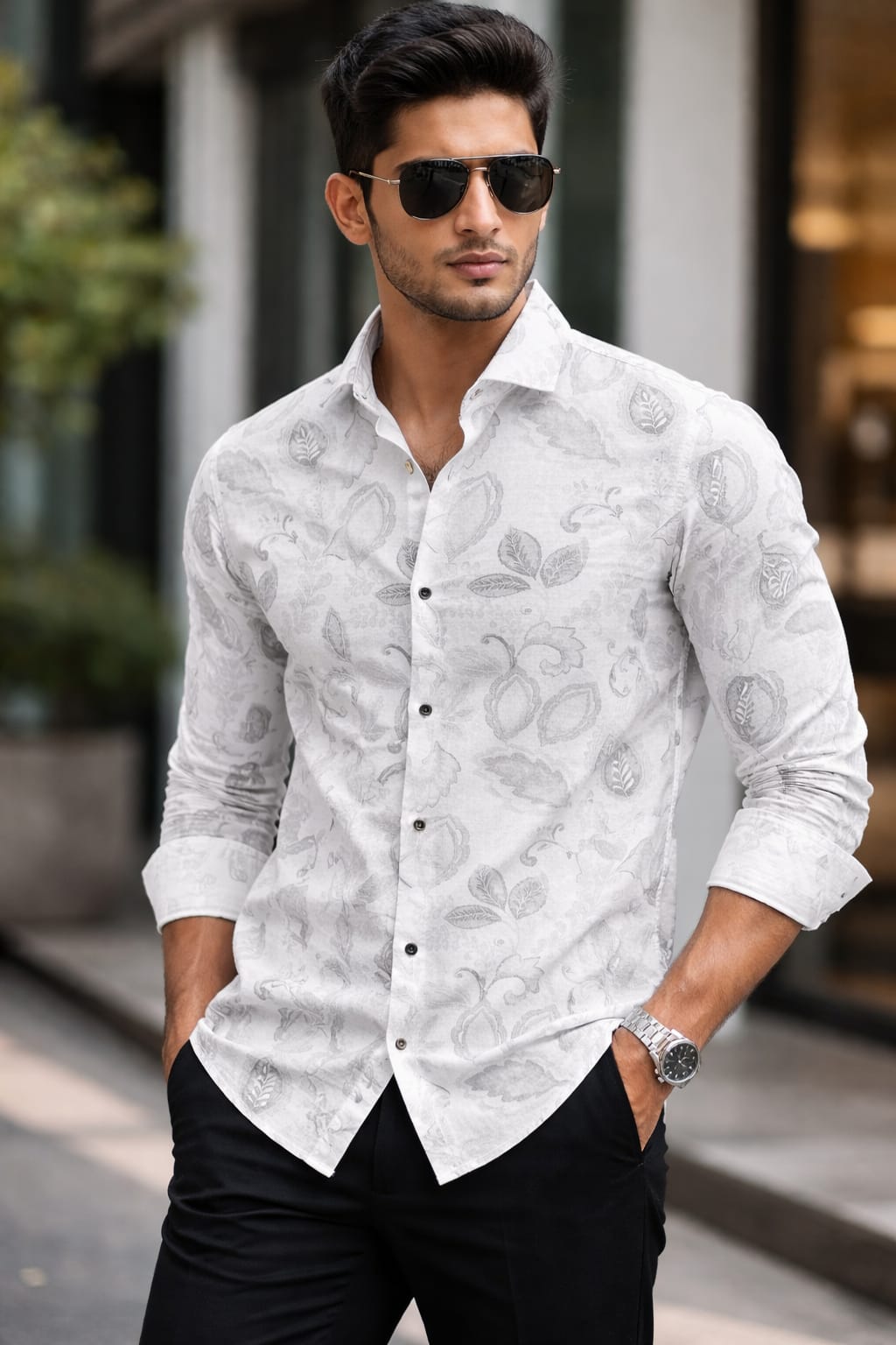 Stylish China Fabric Floral Shirt for Men